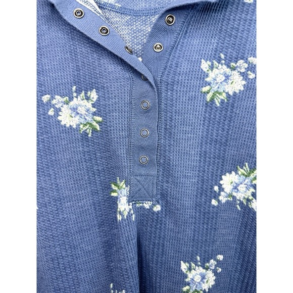 Aerie Waffle Knit Thermal Henley Shirt Women's Large Floral Long Sleeve Snap - Picture 7 of 10